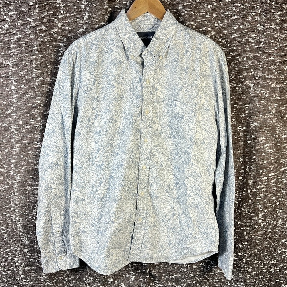 Bonobos Blue and White Floral Button Down Long Sleeve‎ Business Causal Shirt